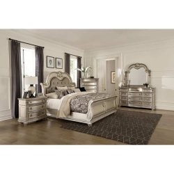 Ornate Traditional King Bed with Upholstered Headboard