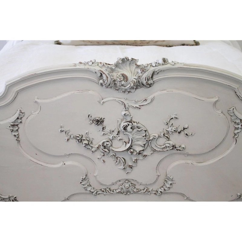 Exquisite French Classic Carved Wood Bed Headboard Distressed White Finish Exquisite French Classic Carved Wood Bed Headboard Distressed White Finish