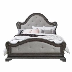 Elegant Upholstered King Bed with Carved Wood Frame
