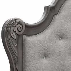 Elegant Upholstered King Bed with Carved Wood Frame