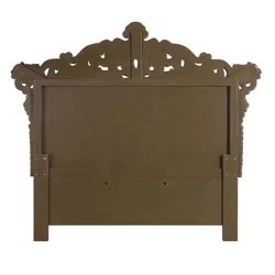 Ornate Classic Luxury King Size Bed with Carved Wood Frame and Upholstered Headboard Antique Gold Finish
