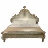 Elegant Classic Carved Wooden Bed Frame with Upholstered Headboard