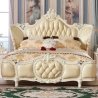 Luxury Ornate Classic King Bed Frame Cream Upholstered Wood Carvings