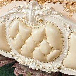 Luxury Ornate Classic King Bed Frame Cream Upholstered Wood Carvings