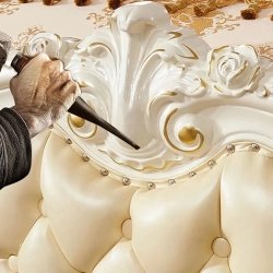 Luxury Ornate Classic King Bed Frame Cream Upholstered Wood Carvings