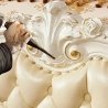 Luxury Ornate Classic King Bed Frame Cream Upholstered Wood Carvings