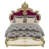 Opulent Luxury Classic Carved Wooden Bed with Velvet Headboard and Gold Leaf Finish
