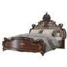 Opulent Luxury Classic Carved Wooden Bed with Velvet Headboard and Gold Leaf Finish
