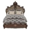 Opulent Luxury Classic Carved Wooden Bed with Velvet Headboard and Gold Leaf Finish