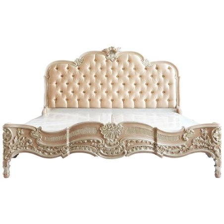 Luxury Carved Wood Upholstered Bed Frame