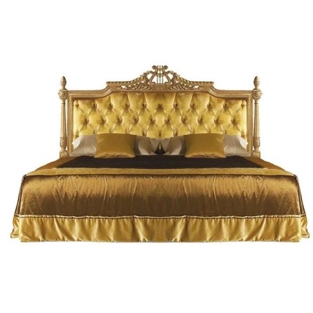 Classic Luxury Gold Tufted Velvet Headboard Bed with Ornate Wood Frame
