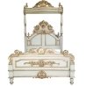 Elegant White Gold Carved Four Poster Canopy Bed Classic Style