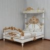Elegant White Gold Carved Four Poster Canopy Bed Classic Style