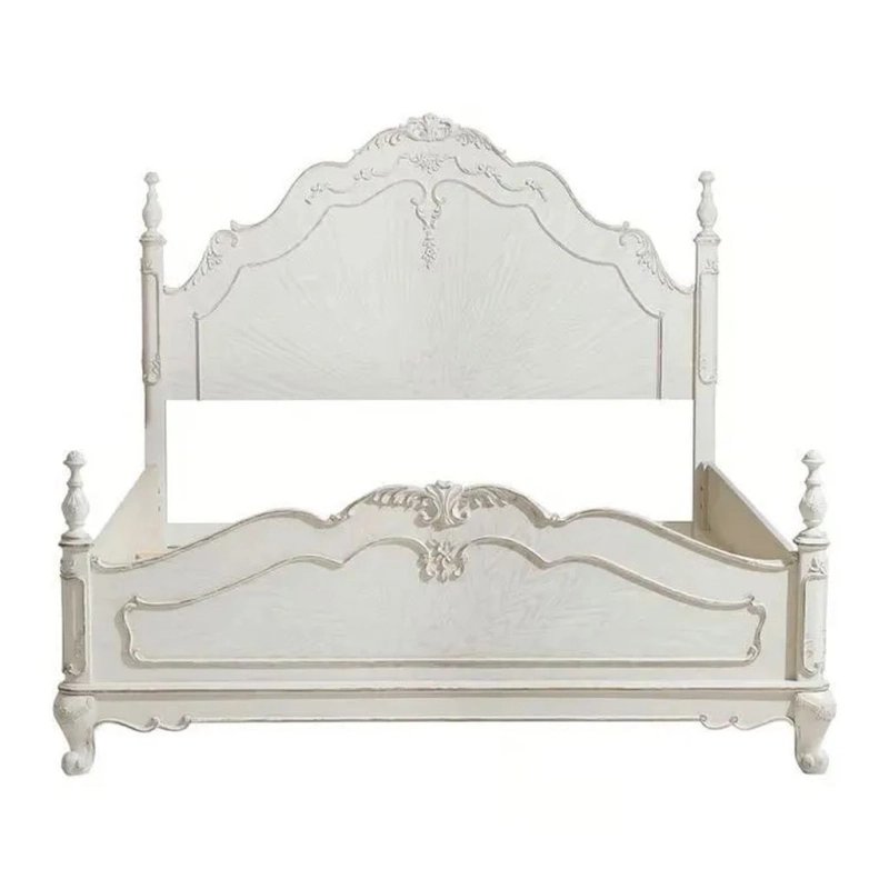 Elegant White Wooden Carved Headboard Bed Frame Classic Style Elegant White Wooden Carved Headboard Bed Frame Classic Style