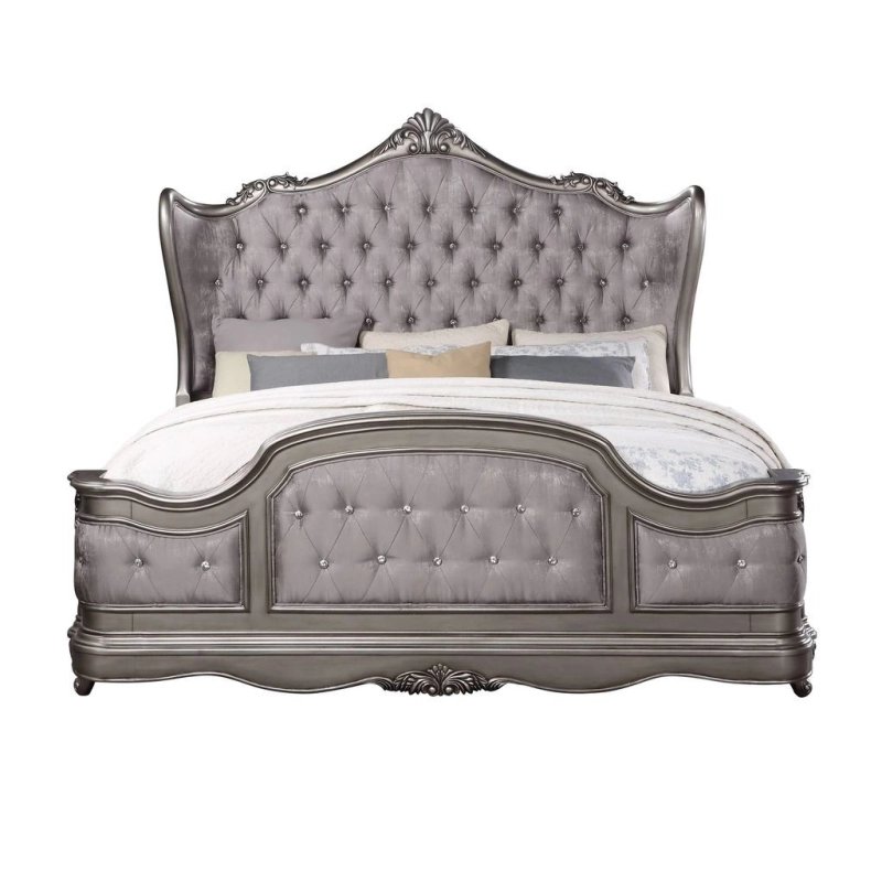 Classic Ornate Grey Upholstered Tufted Bed Frame Classic Ornate Grey Upholstered Tufted Bed Frame