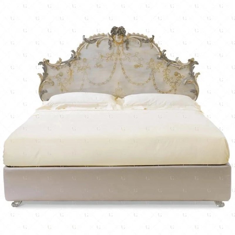 Elegant Carved Wood Bed with Ornate Headboard Elegant Carved Wood Bed with Ornate Headboard