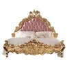 Luxury Gold Carved Bed with Pink Tufted Headboard, Classic Rococo Style