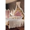 Luxury Gold Carved Bed with Pink Tufted Headboard, Classic Rococo Style