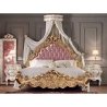 Luxury Gold Carved Bed with Pink Tufted Headboard, Classic Rococo Style