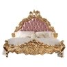 Luxury Gold Carved Bed with Pink Tufted Headboard, Classic Rococo Style