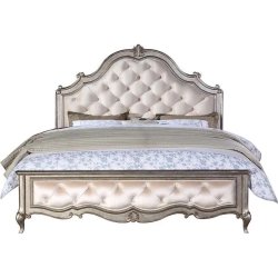 Classic Tufted Upholstered Bed with Ornate Frame