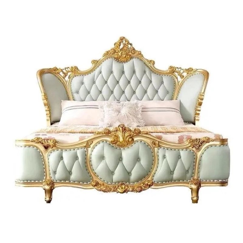Luxury Classic Baroque Tufted Upholstered Bed Gold Carved Frame Luxury Classic Baroque Tufted Upholstered Bed Gold Carved Frame