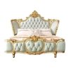Luxury Classic Baroque Tufted Upholstered Bed Gold Carved Frame