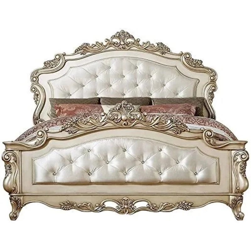 Luxury Classic Ornate Wood Bed with Upholstered Headboard and Footboard Luxury Classic Ornate Wood Bed with Upholstered Headboard and Footboard