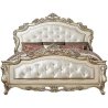Luxury Classic Ornate Wood Bed with Upholstered Headboard and Footboard