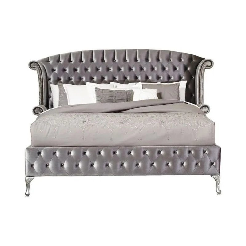 Elegant Grey Tufted Upholstered King Size Bed Frame Elegant Grey Tufted Upholstered King Size Bed Frame
