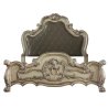 Luxury Carved Wooden Bed Frame with Tufted Upholstered Headboard