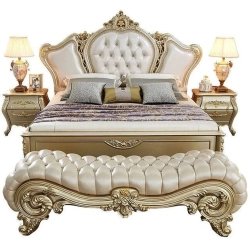 Luxury Classic Gold & Cream Tufted Upholstered Bedroom Set