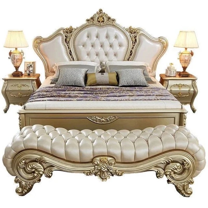Luxury Classic Gold & Cream Tufted Upholstered Bedroom Set Luxury Classic Gold & Cream Tufted Upholstered Bedroom Set