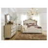 Luxury Tufted Upholstered King Size Bed with Nailhead Trim and Shaped Headboard