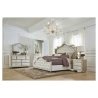 Luxury Tufted Upholstered King Size Bed with Nailhead Trim and Shaped Headboard