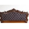 Luxurious Carved Wood Bed Set with Tufted Upholstery and Nightstands