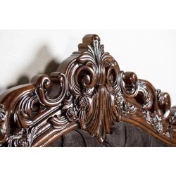 Luxurious Carved Wood Bed Set with Tufted Upholstery and Nightstands
