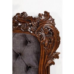 Luxurious Carved Wood Bed Set with Tufted Upholstery and Nightstands