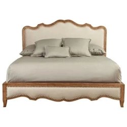 Elegant Upholstered Wood Bed Frame with Nailhead Trim