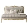 Classic Gold Gilt Carved Wood Bed with Upholstered Headboard