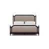 Classic Beige Upholstered Platform Bed with Dark Wood Frame