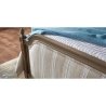 Classic Beige Upholstered Platform Bed with Dark Wood Frame