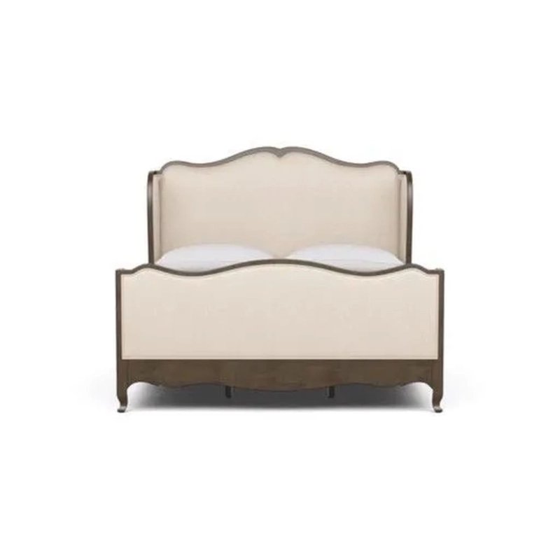 Classic Wood Upholstered Bed Frame Cream and Brown Classic Wood Upholstered Bed Frame Cream and Brown