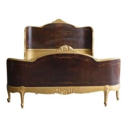 Luxury Carved Wood Bed Frame Headboard and Footboard Set Gold Finish
