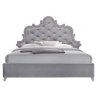 Luxury Grey Velvet Tufted Platform Bed with Ornate Headboard