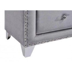 Luxury Grey Velvet Tufted Platform Bed with Ornate Headboard