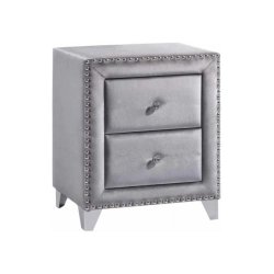 Luxury Grey Velvet Tufted Platform Bed with Ornate Headboard
