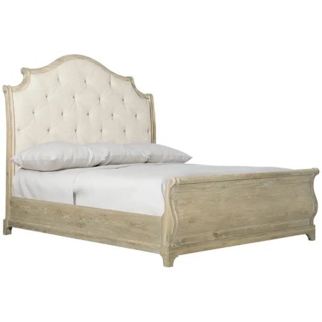 Classic Upholstered Wood Bed with Tufted Headboard and Sleigh Footboard