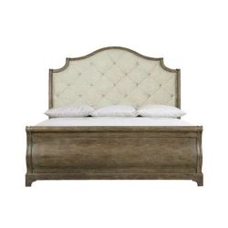 Classic Upholstered Wood Bed with Tufted Headboard and Sleigh Footboard