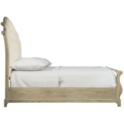 Classic Upholstered Wood Bed with Tufted Headboard and Sleigh Footboard